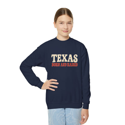 Texas Born and Raised  Retro Americana Unisex Youth Crewneck Sweatshirt Graphic