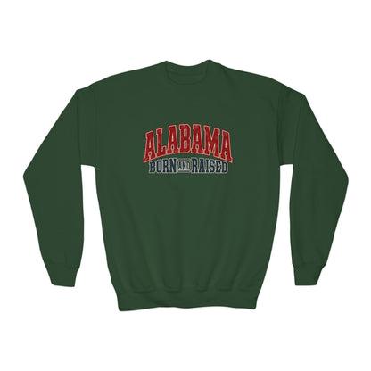 Alabama Born and Raised Vintage Athletic Heritage Unisex Youth Crewneck Sweatshirt Graphic