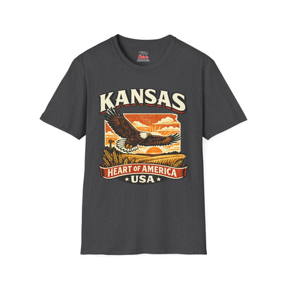 Heart of America Kansas Unisex Softstyle T Shirt State Pride Graphic Tee Collections FS03
