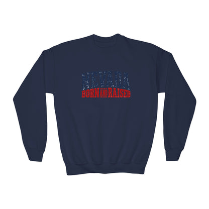 Nevada Born and Raised Rugged Western Unisex Youth Crewneck Sweatshirt Graphic
