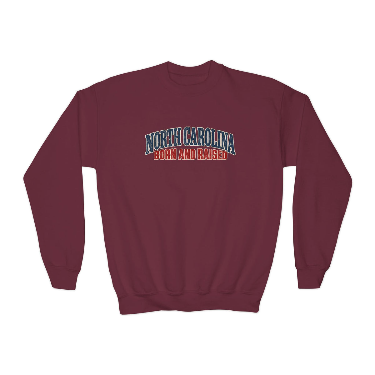 North Carolina Born and Raised Classic Souvenir Unisex Youth Crewneck Sweatshirt Graphic