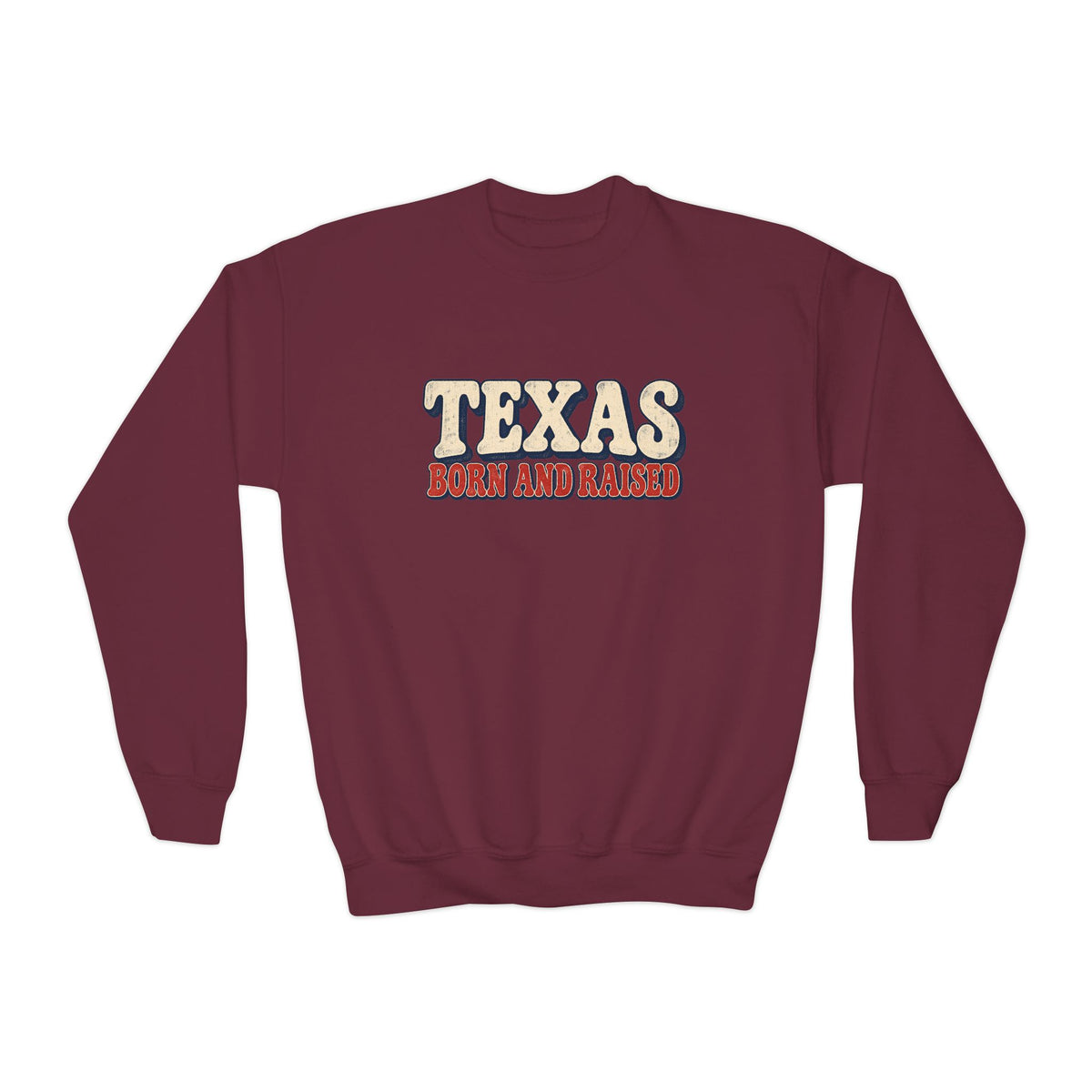 Texas Born and Raised  Retro Americana Unisex Youth Crewneck Sweatshirt Graphic